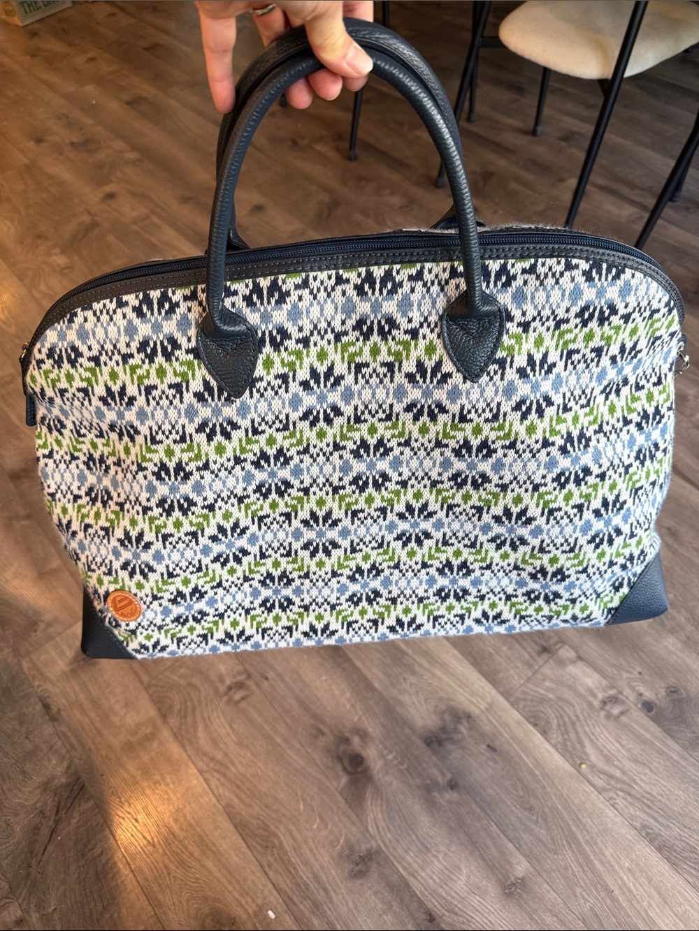 Woven Weekender bag sweater Navy, White and Green Travel Tote Bag